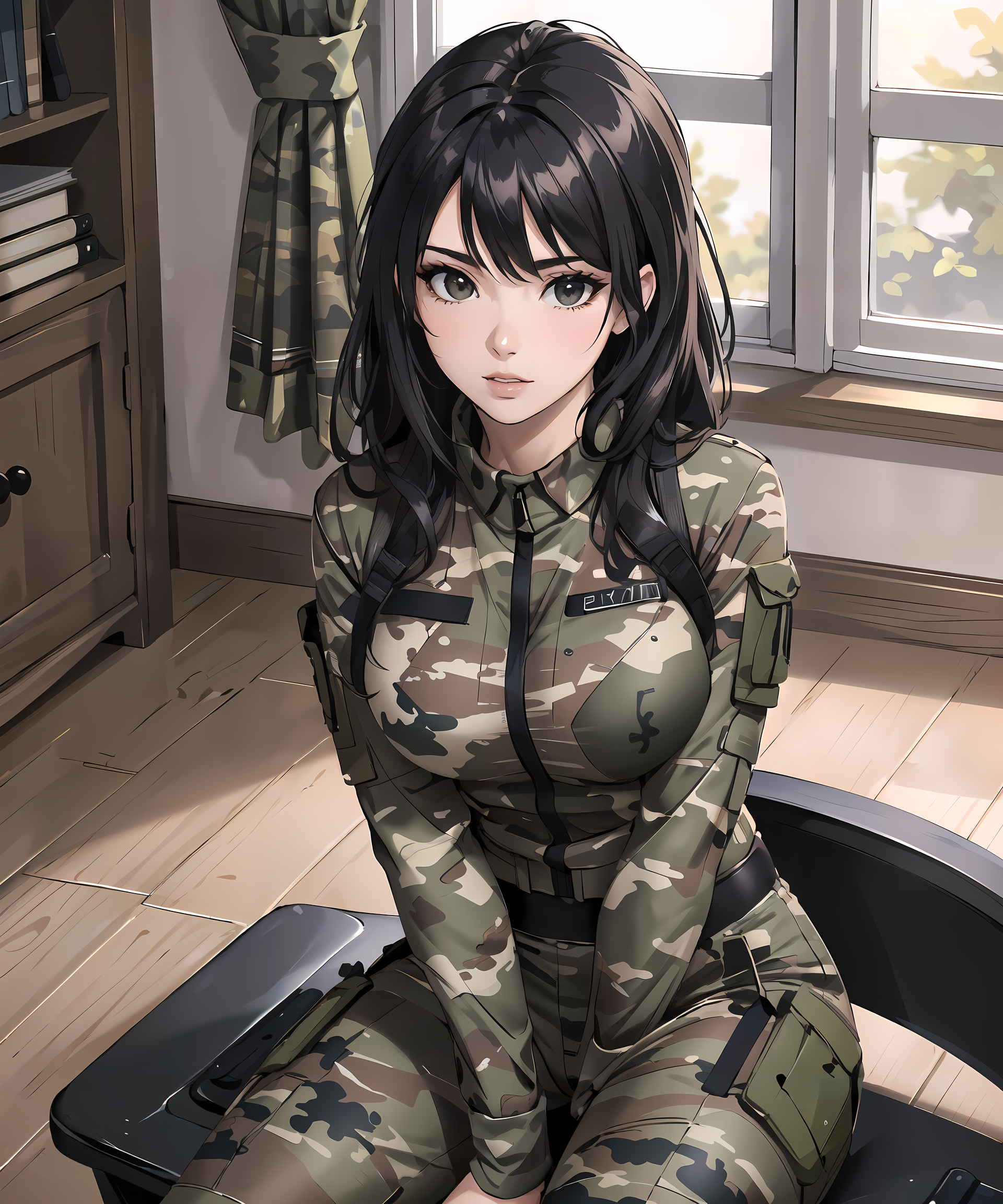 00162-1858488586.0-(masterpiece_1.2, best quality), photorealistic, (hyperrealistic_1.2), beautiful, a 23yo woman, solo, black hair, wearing camouf.png
